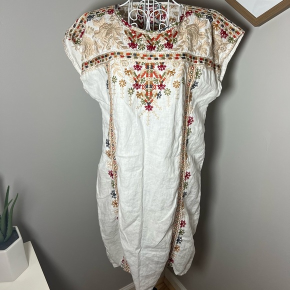 Johnny Was Chandra White Linen Embroidered Tunic Dress Size Small Boho Indie - Picture 1 of 8